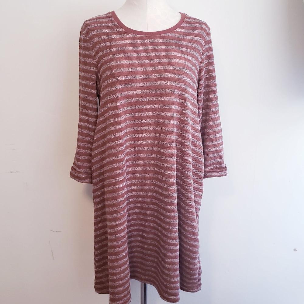 Simply Noelle Rust Striped Dress With Pockets Women's L/XL